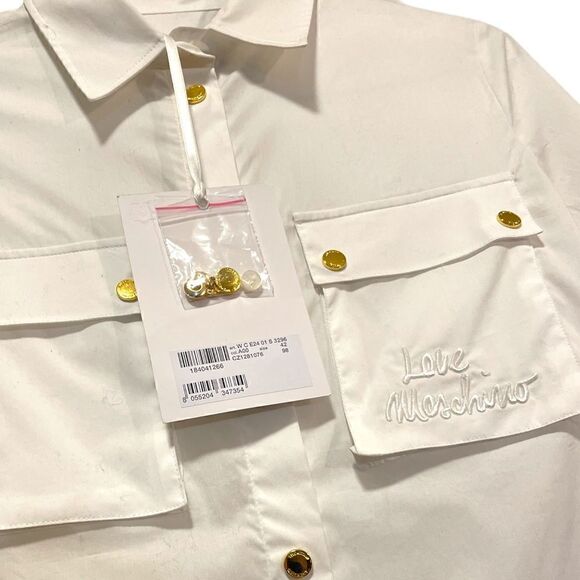 MOSCHINO LOVE EMBROIDERED BREAST-POCKET SAHARAN SHIRT | SIZE: F8 USA6 IT42 | - Picture 2 of 15